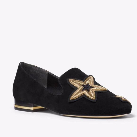 Michael Kors Flats Natasha Star Applique Black Suede Flats Sz. 9.5 - Picture 1 of 8